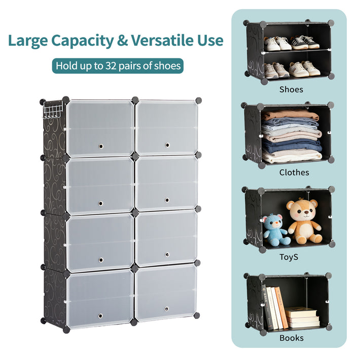 Sybels High-Capacity Shoe Rack (32 Pairs) – 8 Shelves with a Door for Entryway, Closet, Bedroom Storage, Black