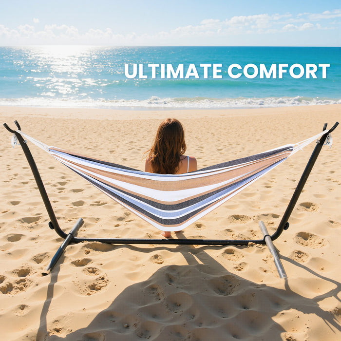 Dozzle 2-Person Heavy-Duty Hammock with Portable Steel Stand and Carry Bag, Ideal for Backyard, Camping, Patio, Beach Outdoor Lounging