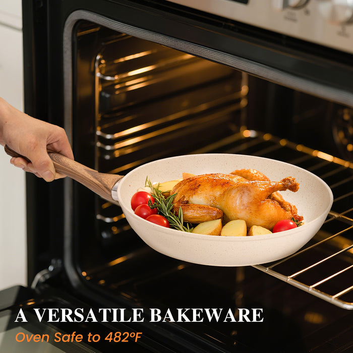 Sybels 17-Piece Nonstick Pots and Pans Set for Healthy Cooking, Non-Toxic & Oven Safe with Stay-Cool Handles, Works on All Stoves, Beige