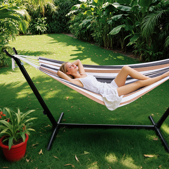 Sybels Hammock, Heavy-Duty for 2-Person with Space-Saving Steel Stand, Portable Carry Bag for Garden, Yard & Outdoors, White and Gray