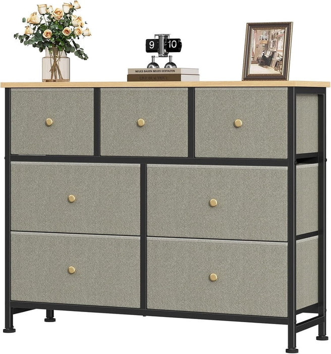 Simenmax 7 Drawer Dresser for Bedroom, Fabric Storage Dresser for Bedroom, Wood and Metal Dresser TV Stand for Living Room, Entryway Ink Green