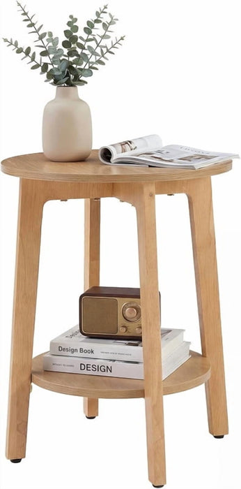 Simenmax Round Side Table, 2-Tier Wood End Table with Storage Shelf, Nightstand for Bedroom, Small Spaces,Wood