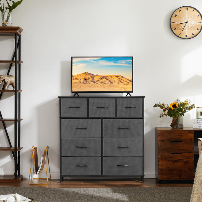 Bigleap 9 Drawer Dresser, Fabric Storage Tower Organizer with Wood Top and Steel Frame for Bedroom, Closet, Hallway, Entryway,Gray