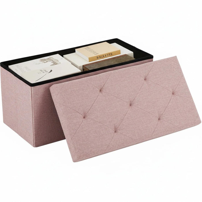 Taoset 30 Inch Foldable Linen Storage Ottoman Bench, 29 Gallon Tufted Upholstered Footstool,  Flip Top for Entryway Bedroom Small Room, Pink