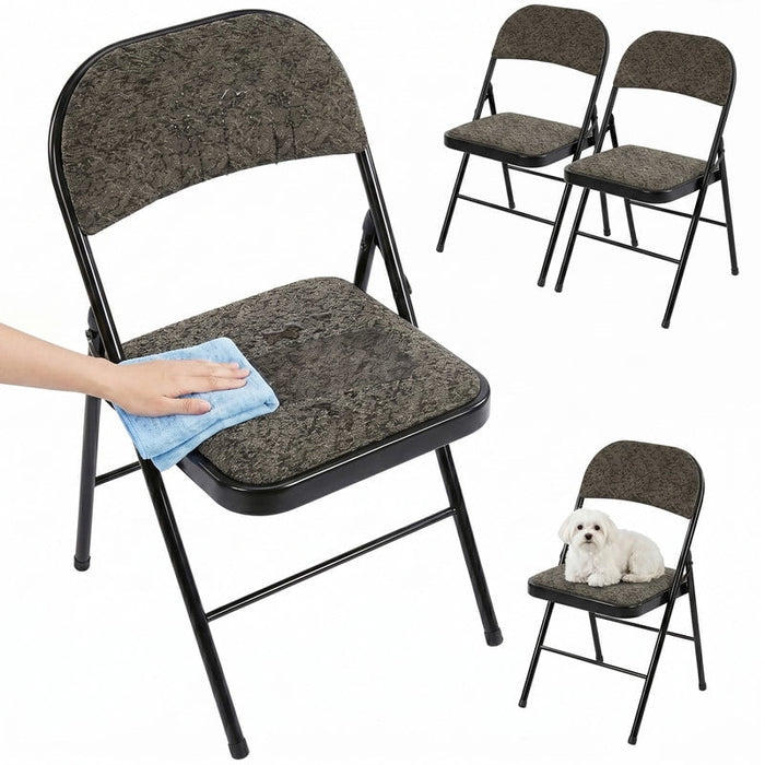 Simenmax 4-Pack Folding Chairs with Padded Seat & Back – Stackable, Indoor Outdoor Chairs for Wedding, Office, Party, Patio,Black Gray