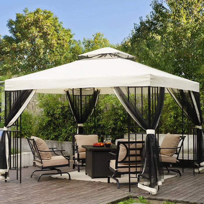 Patio Gazebo,Outdoor Pergola 10x10 Outdoor Patio Gazebo with Mosquito Netting, Curtains, and Privacy Screen for Deck and Backyard
