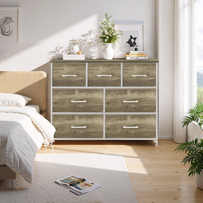 Betcozy Dresser, Storage Organizer with 7 Drawers for Bedroom, Chest of Drawers with Fabric Bins, Sturdy Metal Frame, Wood Tabletop for Guest Room, Closet, Entryway, Nursery, Smoked ash