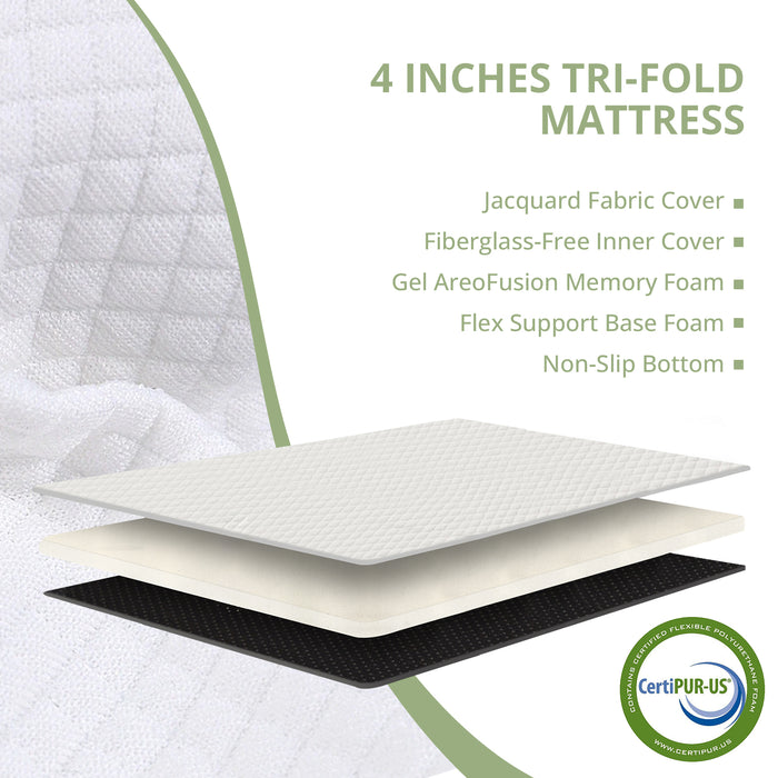 Smiaoer 3 inches Tri-Fold Memory Foam Mattress with Cover, Foldable Mattress Topper