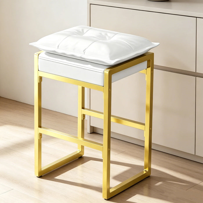 Modern Counter Height Bar Stool Set of 1, Metal Frame with Double Cushion & Footrest, for Kitchen Island & Home Bar, White