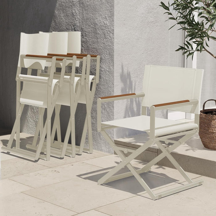 Taoset 2-Pack Folding Sling Directors Chairs, Outdoor or Indoor Extra-Wide Sling Mesh Chairs with Woodgrain Armrests, Beige