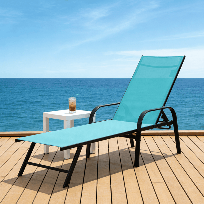 Blorly Folding Lounge Chair, 5-Position Adjustable Backrest, Ultra-Slim Portable Outdoor Sun Recliner with Armrests and Carry Handle for Patio, Backyard, Poolside and Beach, Blue