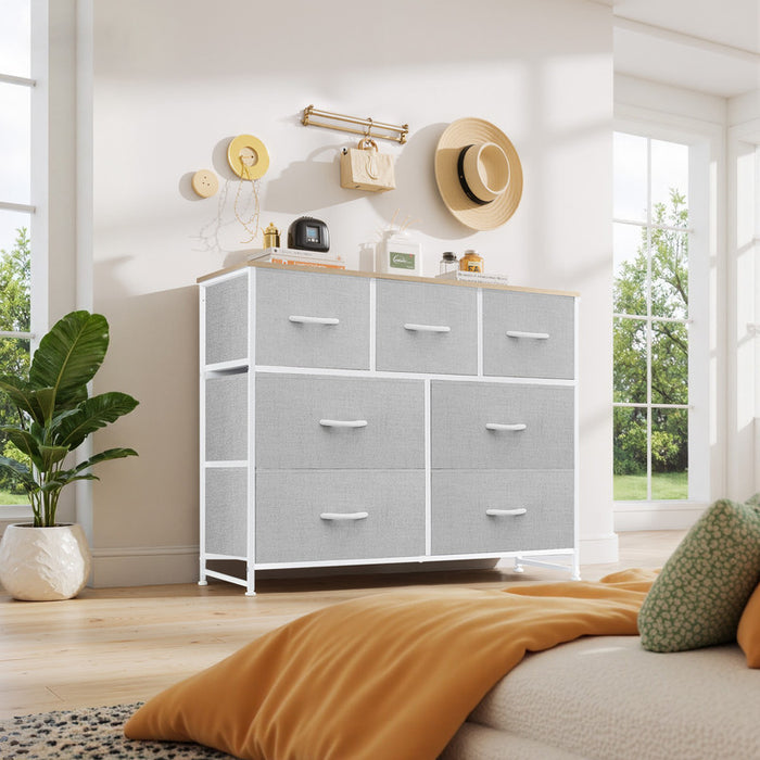 Blorly 7 Drawers Dresser, Storage Dresser Organizer with Drawers, Chest of Drawers, Dresser with Metal Frame and Wood Tabletop for Bedroom, Guest Room, Closet, Entryway, Nursery, Light Gray
