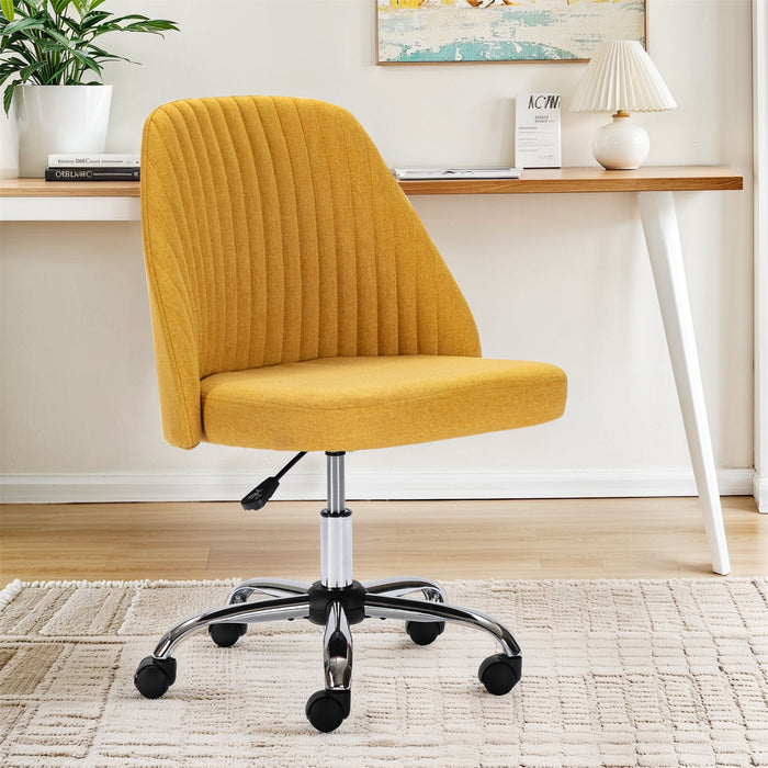 Beddle Home Office Chair, Mid Back Armless Fabric Upholstered Desk Chair with Wheels Adjustable Swivel Vanity Chair for Bedroom,Living Room