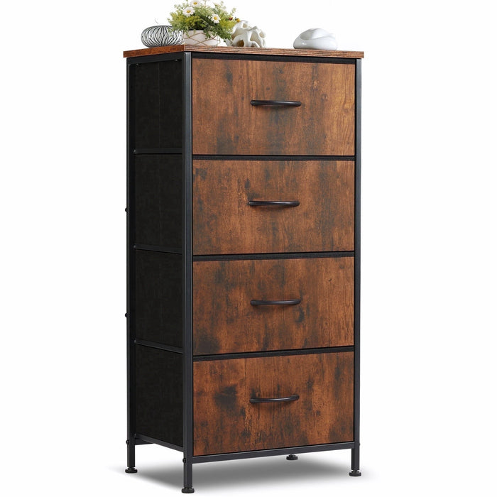Nextay 4-Drawer Fabric Dresser for Bedroom, Storage Dresser Closet with Steel Frame & Wooden Top for Living Room, Dressing Room, Brown