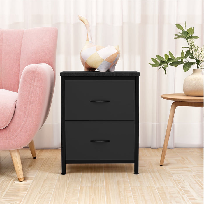 Taoset Nightstand, Bedside Table with 2 Storage Drawers, Wooden Top Fabric Cabinet Kids Mini Dresser for Bedroom, Closet, Entryway, College Dorm, Black