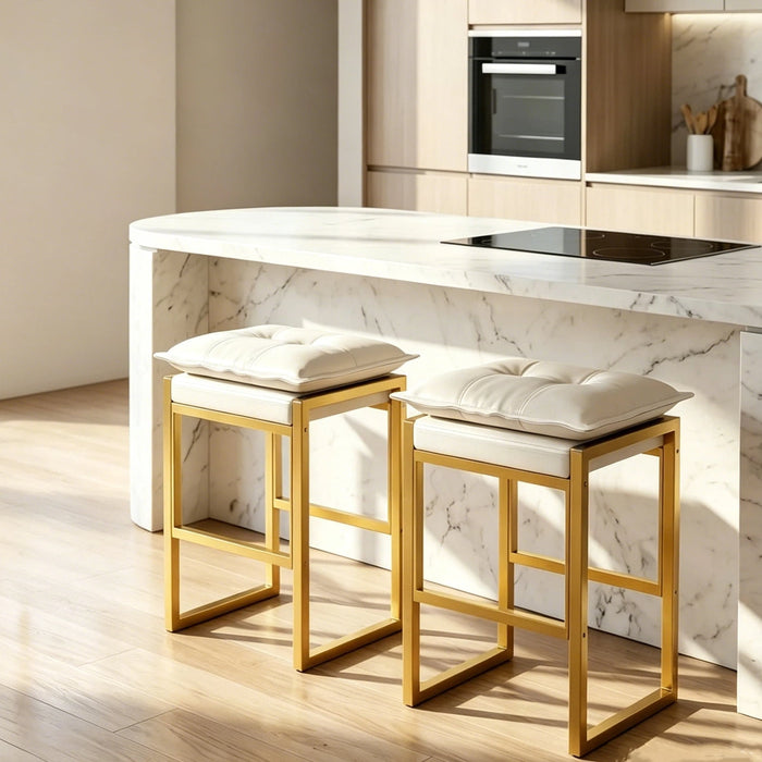 Modern Counter Height Bar Stools Set of 2, Metal Frame with Double Cushion & Footrest, for Kitchen Island & Home Bar, Brown