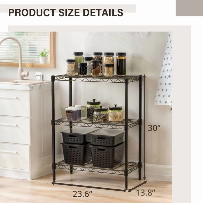 Sybels 3-Tier Metal Shelving Unit, Heavy-Duty Adjustable Wide Storage Rack for Kitchen, Pantry, Garage & Laundry