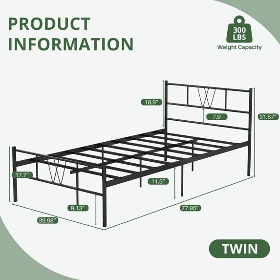 Sybels Twin Storage Bed Frame - Elegant Iron-Art Headboard & Footboard, Elevated Platform Design