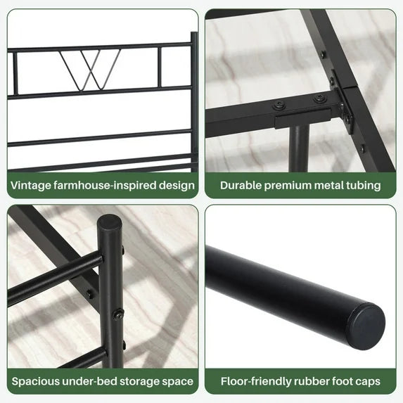 Sybels Full Storage Bed Frame - Elegant Iron-Art Headboard & Footboard, Elevated Platform Design