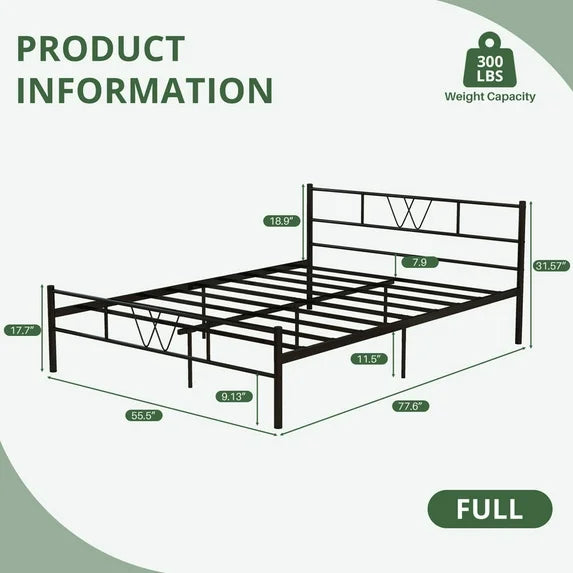 Sybels Full Storage Bed Frame - Elegant Iron-Art Headboard & Footboard, Elevated Platform Design