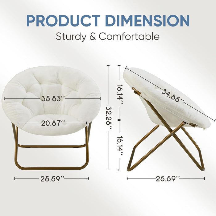 TINKLE WELL Cozy Saucer Chair, Foldable Lounge Faux Fur Seat for Home & Camping, Soft Padded Cushion with Metal Frame, Design for Kids & Adults