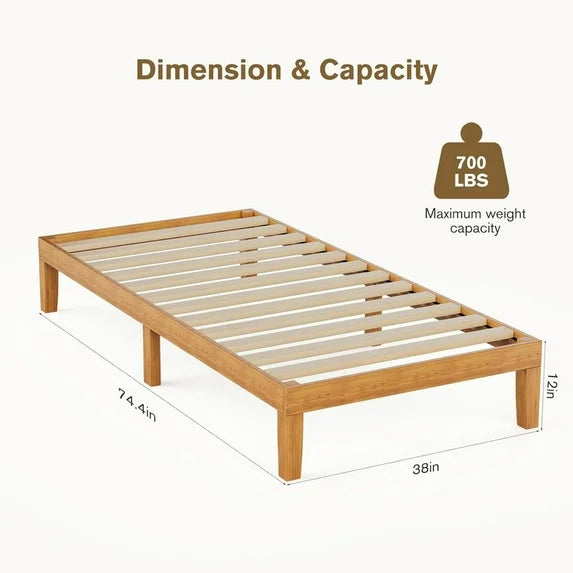 Sybels  Wood Bed Frame, Natural Pine Platform with Slat Support, No Box Spring Required