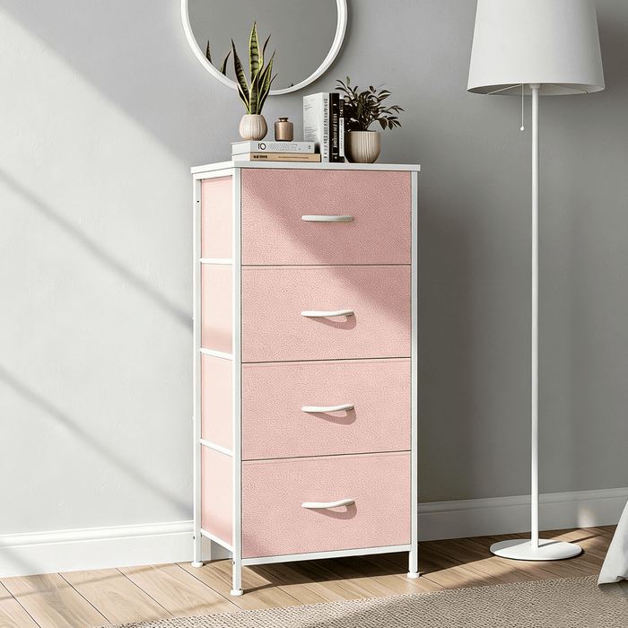 Taoset 4 Drawers Dresser, Storage Dresser Organizer with Drawers, Chest of Drawers, Dresser with Metal Frame and Wood Tabletop for Bedroom, Guest Room, Closet, Entryway, Nursery, Pink