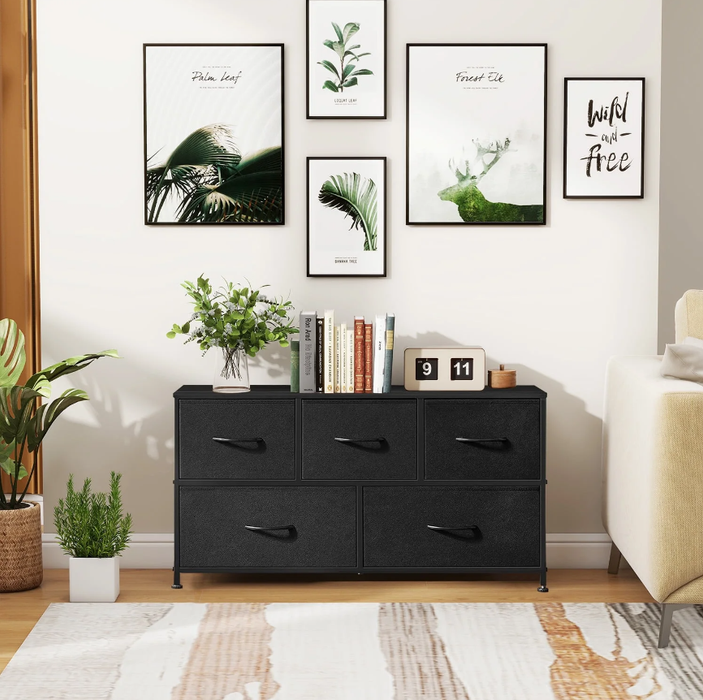 Storage Drawers, Fabric Dresser, Skinny Fabric Storage Tower with 4 Drawers, Tower Organizer Unit, Wooden Board and Steel Frame