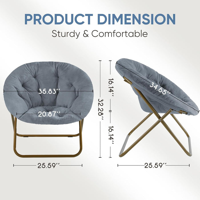 TINKLE WELL Cozy Saucer Chair, Foldable Lounge Faux Fur Seat for Home & Camping, Soft Padded Cushion with Metal Frame, Design for Kids & Adults