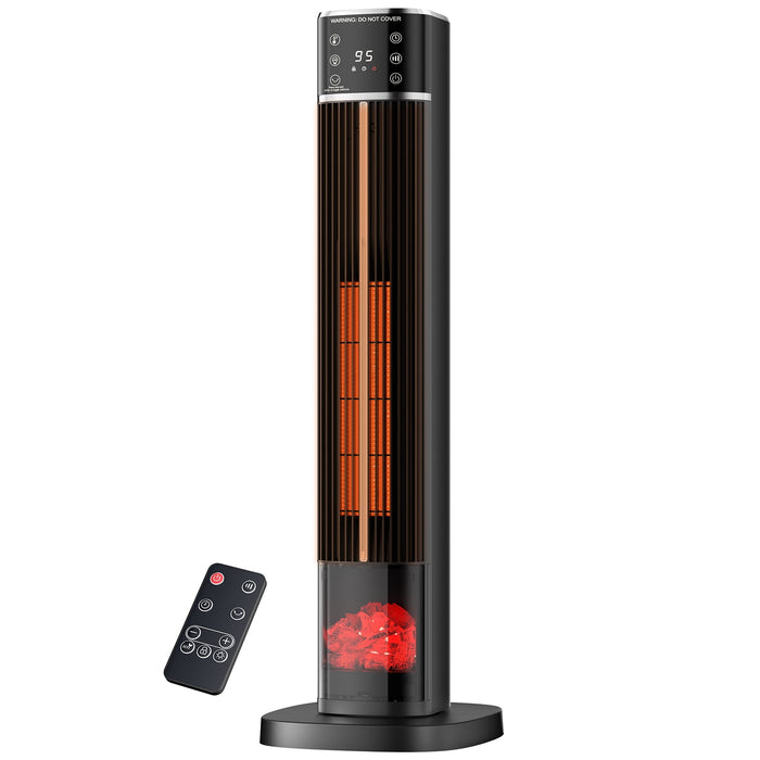 Taoset Oscillating Tower Space Heater with 3D Flame Effect, 31.89" Electric Space Heater with Remote & Timer for Bedroom, Black