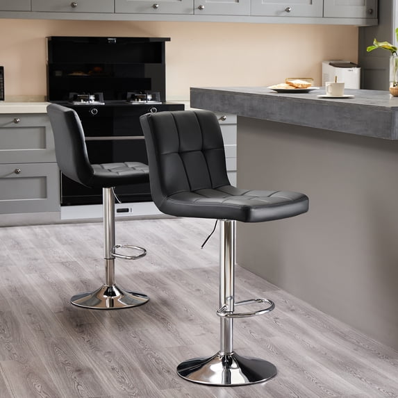 Bar Stools Set of 2, Adjustable PU Leather Barstools with Back, Swivel Armless Counter Height Chairs for Kitchen Island & Dining Room