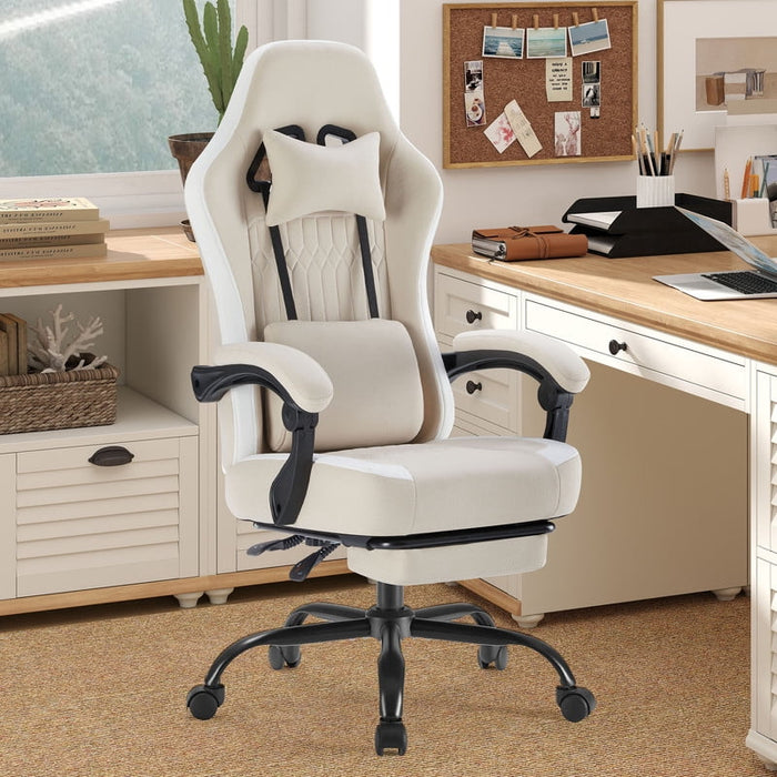 Nextay Ergonomic Office Chair with Footrest, High-Back Gaming Chair with Linkage Armrests, 300Lbs Capacity Fabric Swivel Chair Khaki