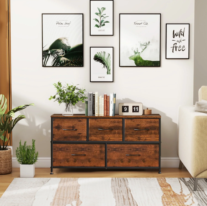 Storage Drawers, Fabric Dresser, Skinny Fabric Storage Tower with 4 Drawers, Tower Organizer Unit, Wooden Board and Steel Frame