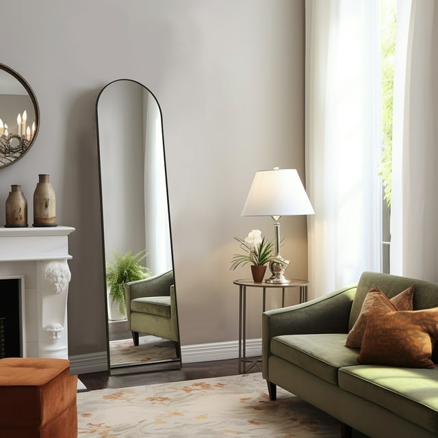 59"x16" Arched Full Length Mirror Full Body Mirror Floor Mirror Standing Hanging or Leaning Wall,Black