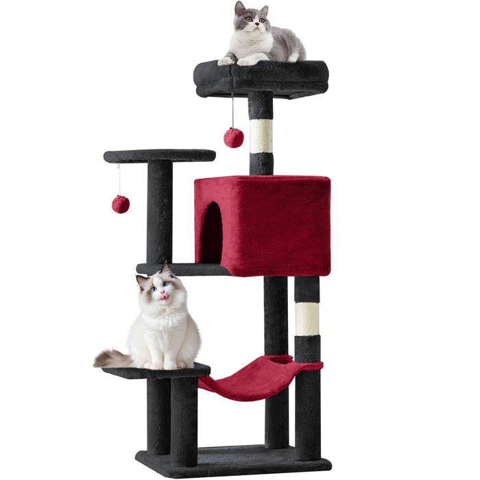 Blorly Cat Tree, 44-Inch Cat Tower with Sisal Scratching Post, Multi-Level Plush Pet' Toy Tree with Climbing Ladder, Pink