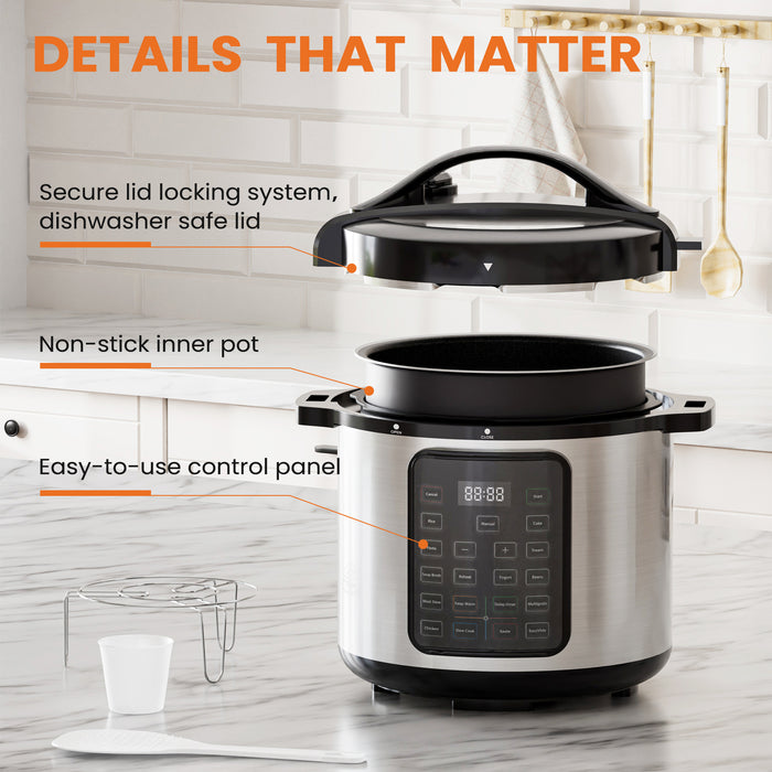 Simenmax 8QT Stainless Steel Electric Pressure Cooker - 16-in-1 Multi-Cooker for Rice, Steamer, Slow Cooker, Yogurt Maker & More
