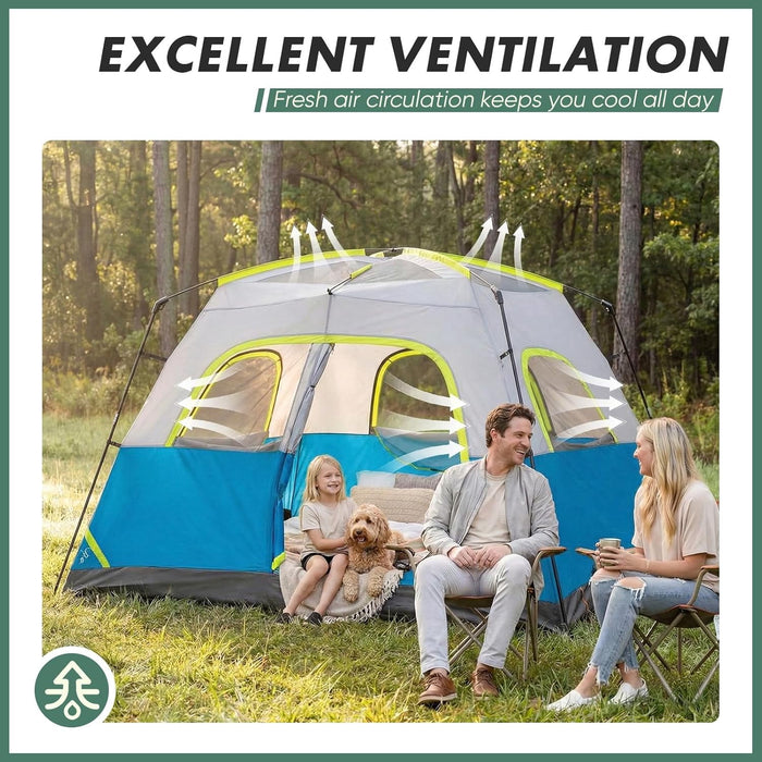 Betcozy Heavy Duty Camping Tent 6 Person, All-Weather Waterproof Cabin Tent with Reinforced Steel Poles, Quick Assembly Instant Family Tent, High-Ventilation Mesh Windows for Hiking, Fishing, Outdoor, Blue