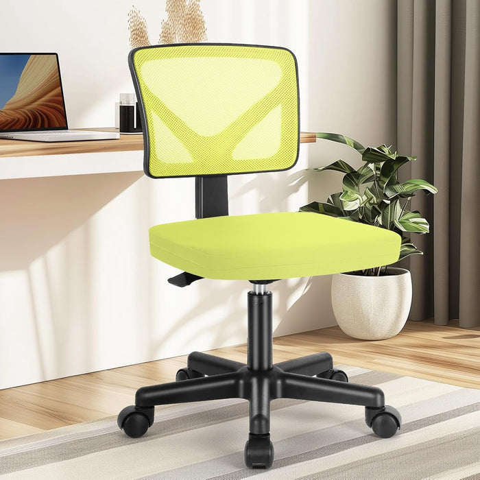 Nextay Armless Office Chair, Ergonomic Mesh Desk Chair with Swivel Wheels, Adjustable Height, Mid-Back Rolling Task Chair for Small Spaces,Yellow