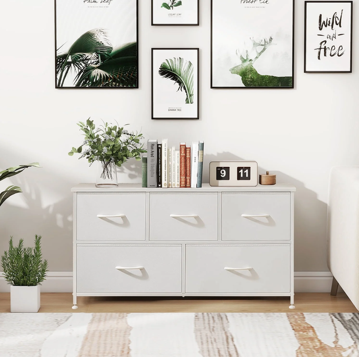 Storage Drawers, Fabric Dresser, Skinny Fabric Storage Tower with 4 Drawers, Tower Organizer Unit, Wooden Board and Steel Frame