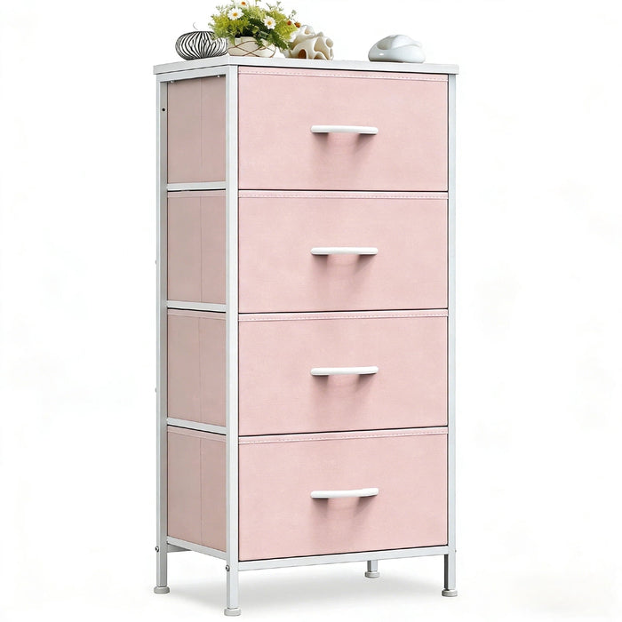 Nextay 4-Drawer Fabric Dresser for Bedroom, Storage Dresser Closet with Steel Frame & Wooden Top for Living Room, Dressing Room, Entryway, Pink
