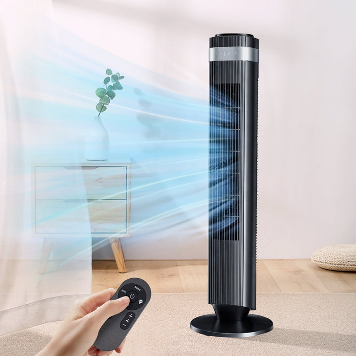 TINKLE WELL 35” Tower Fan, 5 Speeds, 4 Modes, 60° Oscillation, 12H Timer, Child Lock, Portable Cooling Fan for Bedroom, Office, Desk, or Table, Titanium Metallic Black
