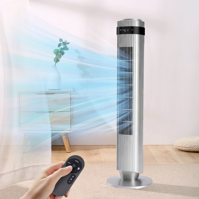 TINKLE WELL 35” Tower Fan, 5 Speeds, 4 Modes, 60° Oscillation, 12H Timer, Child Lock, Portable Cooling Fan for Bedroom, Office, Desk, or Table, Titanium Metallic Black