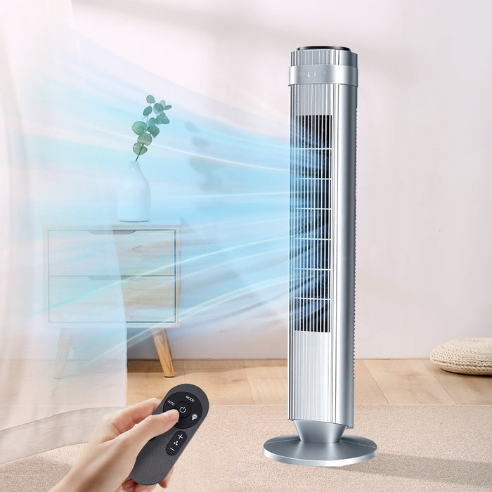 TINKLE WELL 35” Tower Fan, 5 Speeds, 4 Modes, 60° Oscillation, 12H Timer, Child Lock, Portable Cooling Fan for Bedroom, Office, Desk, or Table, Titanium Metallic Black