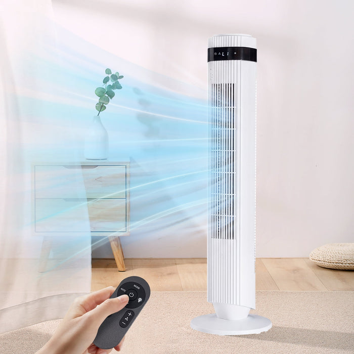 TINKLE WELL 35” Tower Fan, 5 Speeds, 4 Modes, 60° Oscillation, 12H Timer, Child Lock, Portable Cooling Fan for Bedroom, Office, Desk, or Table, Titanium Metallic Black