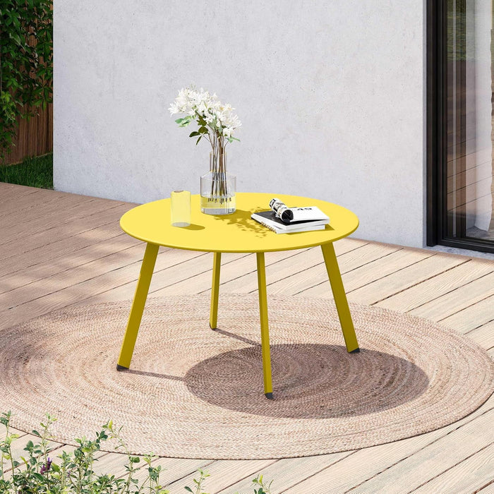 Betcozy 27.5 '' Outdoor Round Steel Coffee Table, Weather Resistant, Anti-Rust Side Table, Yellow