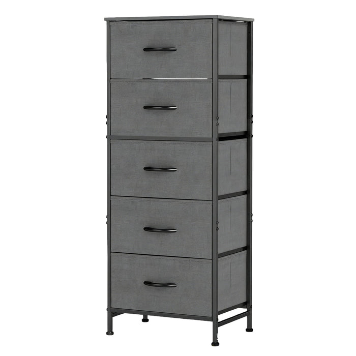 Nextay Nightstand 5-Drawer Fabric Dresser Bedside Table with Sturdy Steel Frame, Tall Storage Tower Chest with Wood Top for Bedroom, Closet, Living Room, Grey