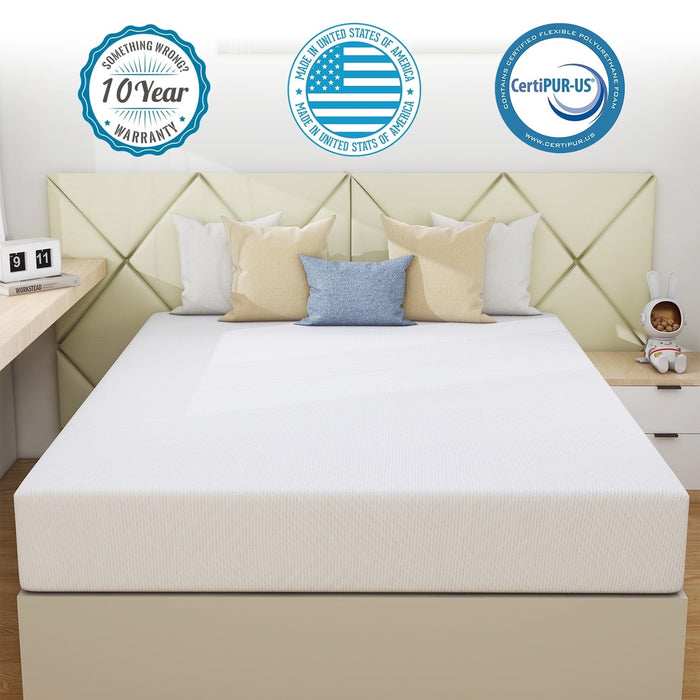 TwinXL Mattress, 10 inch Gel Memory Foam Mattress, Medium Firmness, White Gel Infused Mattress in a box, Made in USA