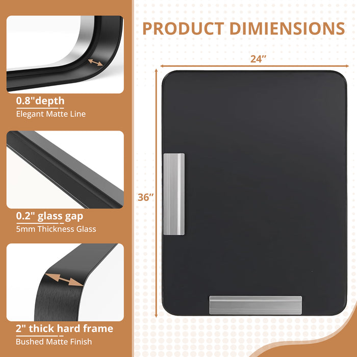 TINKLE WELL Bathroom Vanity Mirror, Large Rounded Metal Rectangle Framed, Anti-Rust Tempered Glass, Hangs Horizontally and Vertically for Sink Wall Decor, 24x36 inch Black