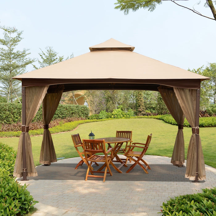 Taoset Patio Gazebo,Outdoor Pergola,10x13ft Gazebo with Mosquito Netting,Waterproof Double-Roof Canopy,Metal Frame Canopies