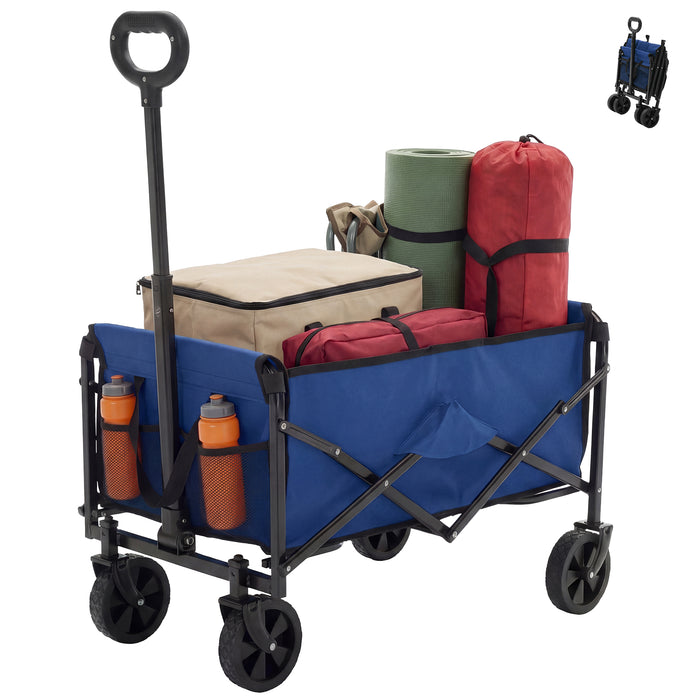 Foldable Wagon Cart, with All-terrain Wheels, Collapsible Wagon Utility Cart for Grocery Shopping, Camping, Fishing, Travel, Beach, Heavy Duty